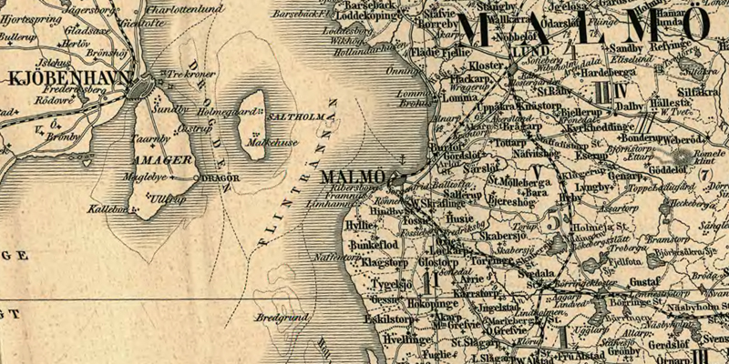 Malmö. Detalj ur Karta öfver Medlersta och Södra Sverige 1870 (Generalkartor över Sverige). Krigsarkivet.