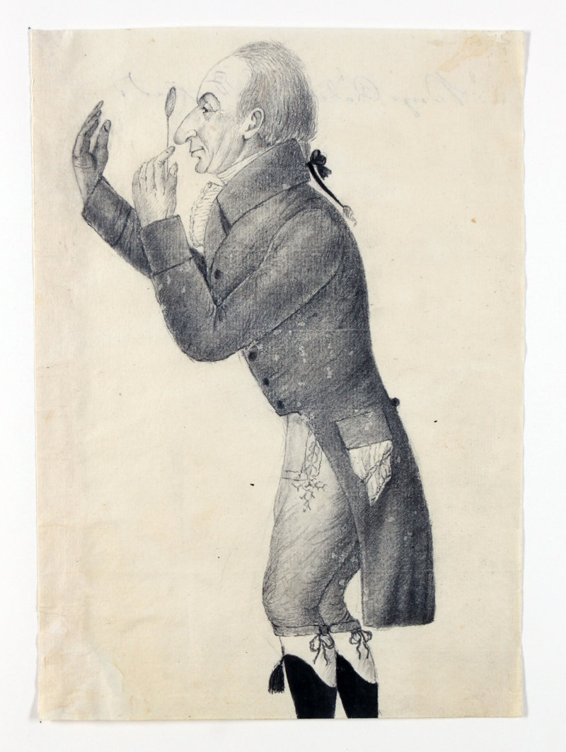 Jonas Cederstedt under arbete i Överkommendörsgraden. Teckning från 1700-talet i Par Bricoles arkiv.
